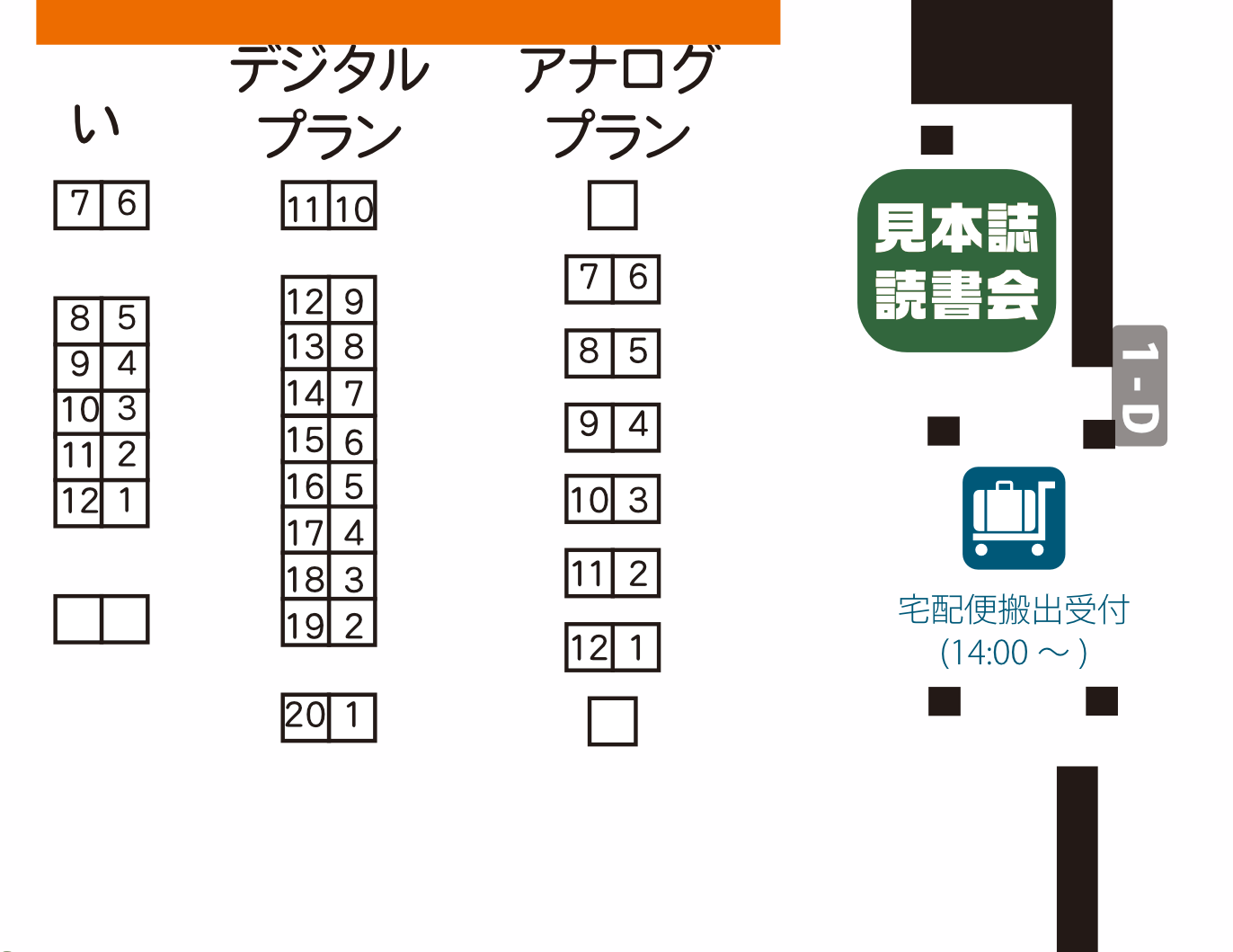 宅配搬出受付は東1ホール付近にあります